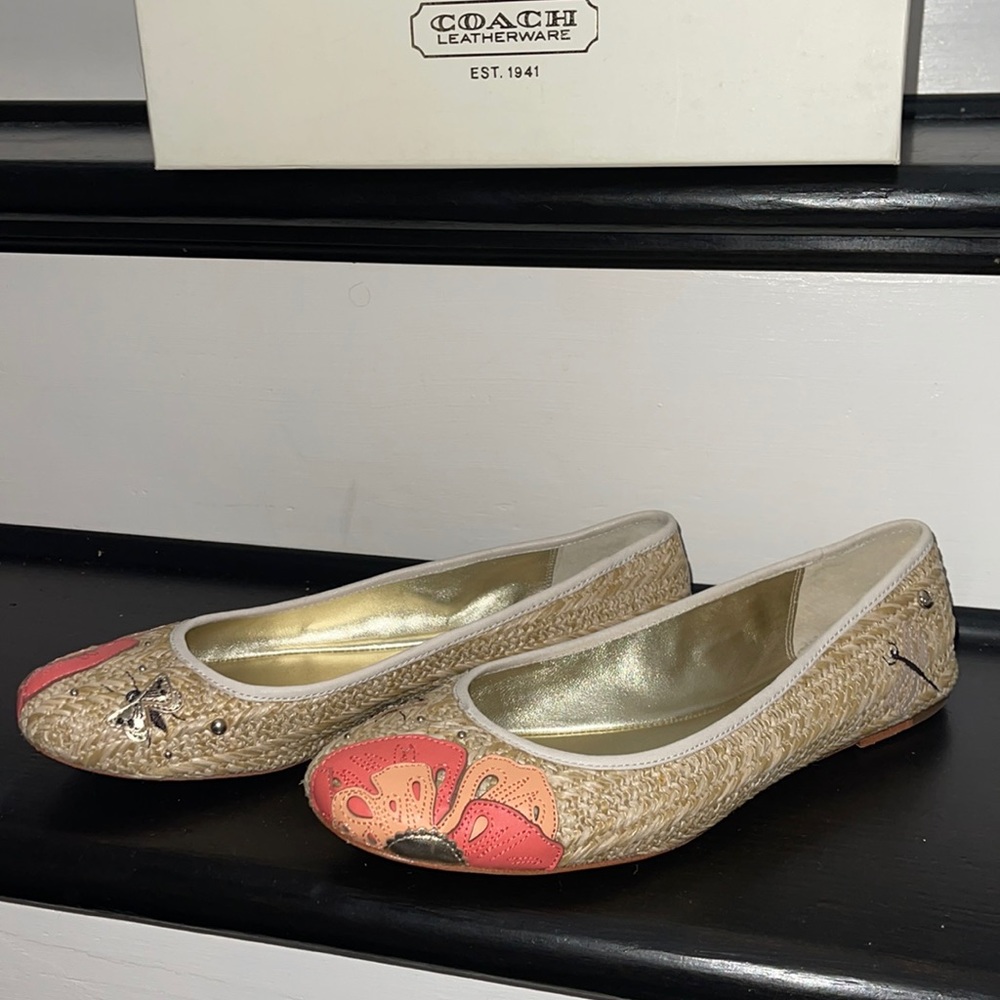 Coach flats with leather coral flowers